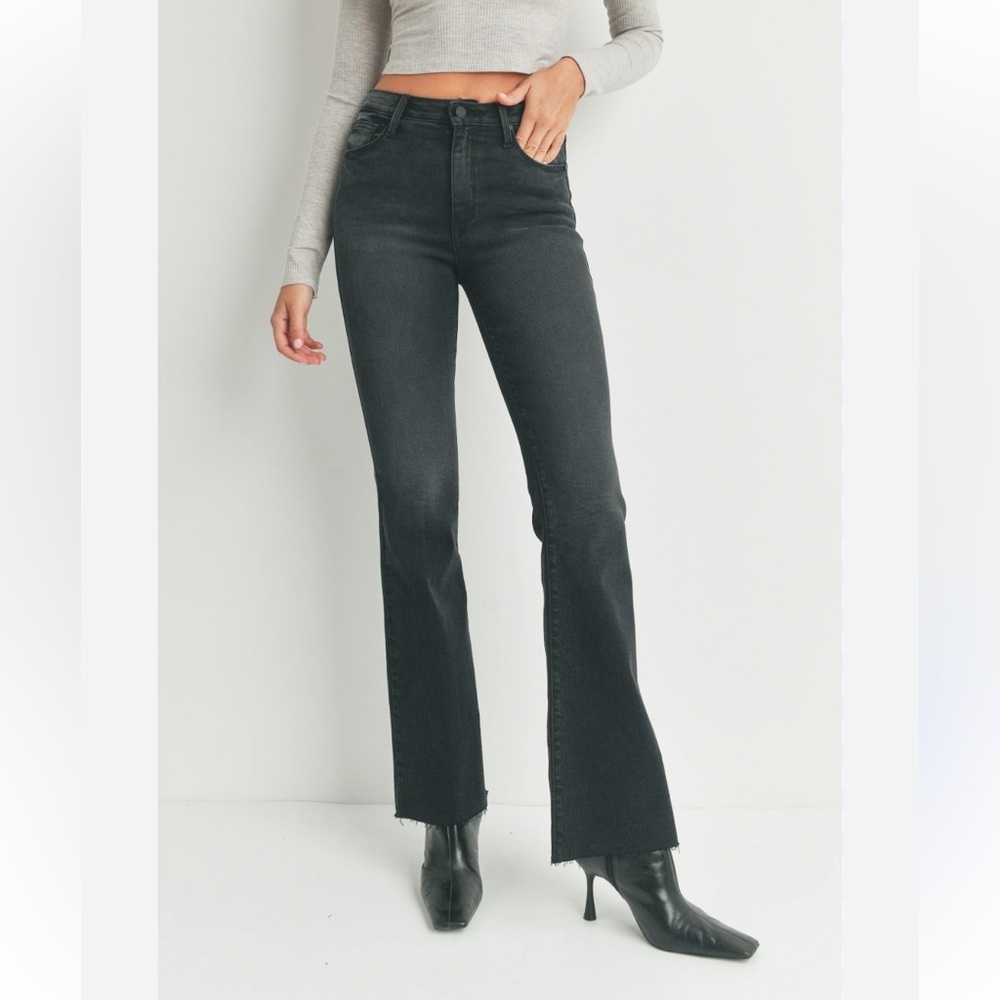 Just Black Denim The Fall Flare Bootcut Washed Black Charcoal Jeans Size 25